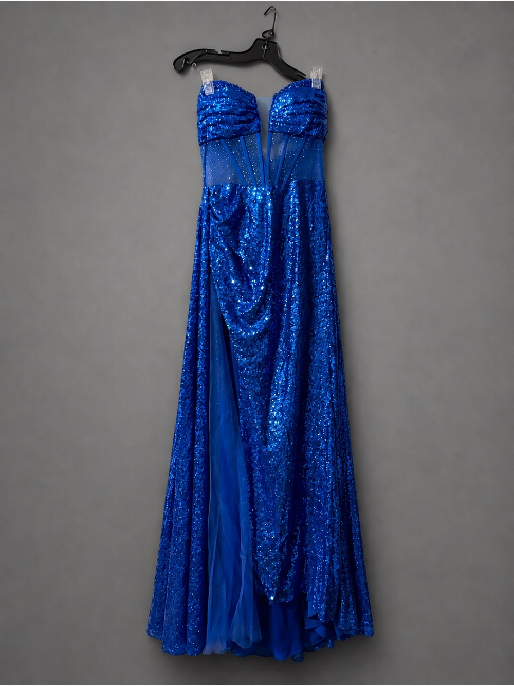 Camilla Royal Blue Sequin Corset Prom Gown w/ Bustle Size 4